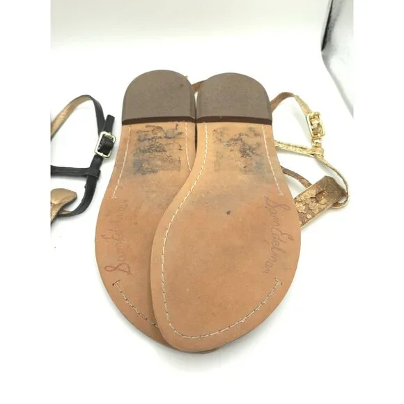 Sam Edelman Women's Leather Thong Sandals Set Of 3 - Black Brown & Gold - Picture 10 of 16